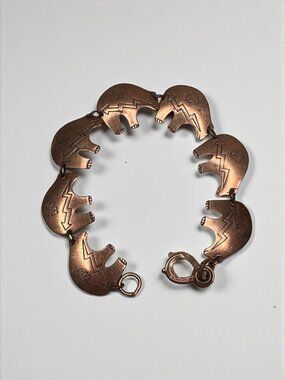 Copper Bear Link Bracelet Southwestern Boho Artisan Vintage 1980s